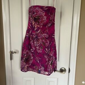 Dress the Population Strapless Magenta Floral Dress